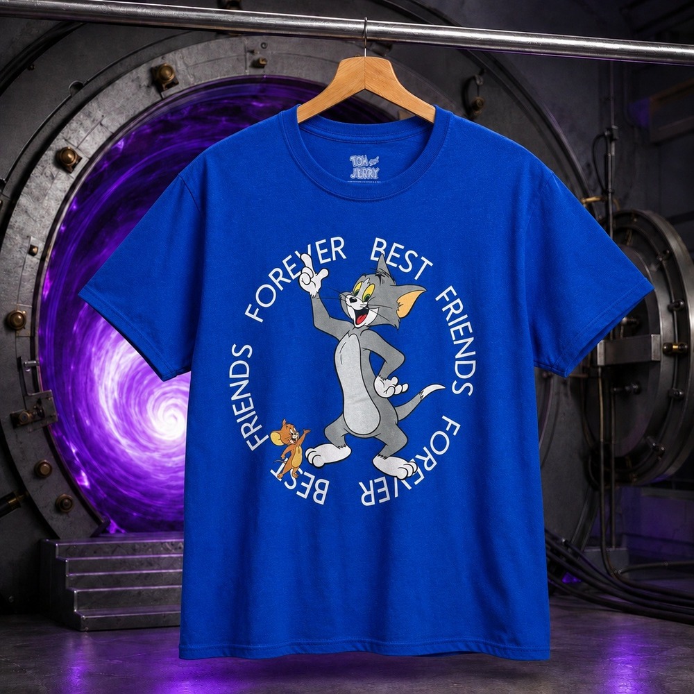 Tom and Jerry Forever Best Friends Graphic Tee Blue Small Mens‎ Cartoon Shirt